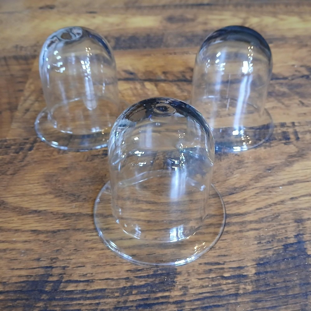 Set Of 3 Bell Shaped Cloche Clear Glass 4" Tall Display Decor